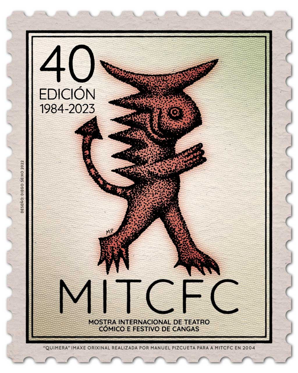 Selo 40 MITCFC a partir do logotipo orixinal de Manuel Pizcueta